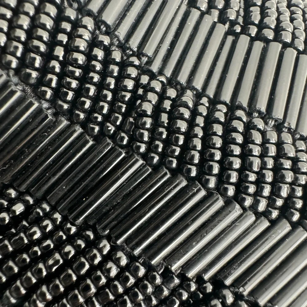 Vintage Fancy Mini Purse Beaded Clutch Black Silver 60's 70's